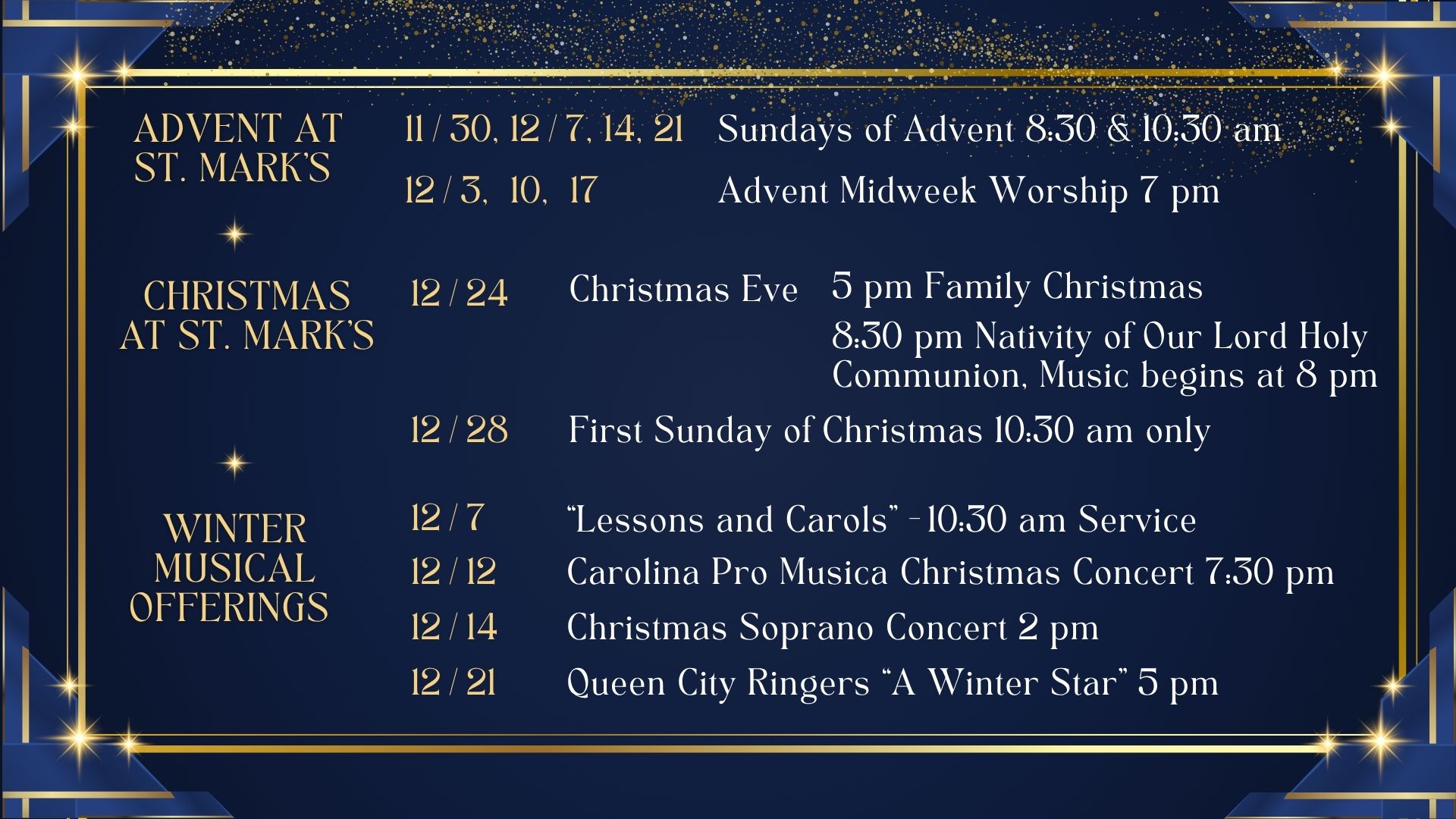 Advent Christmas schedule